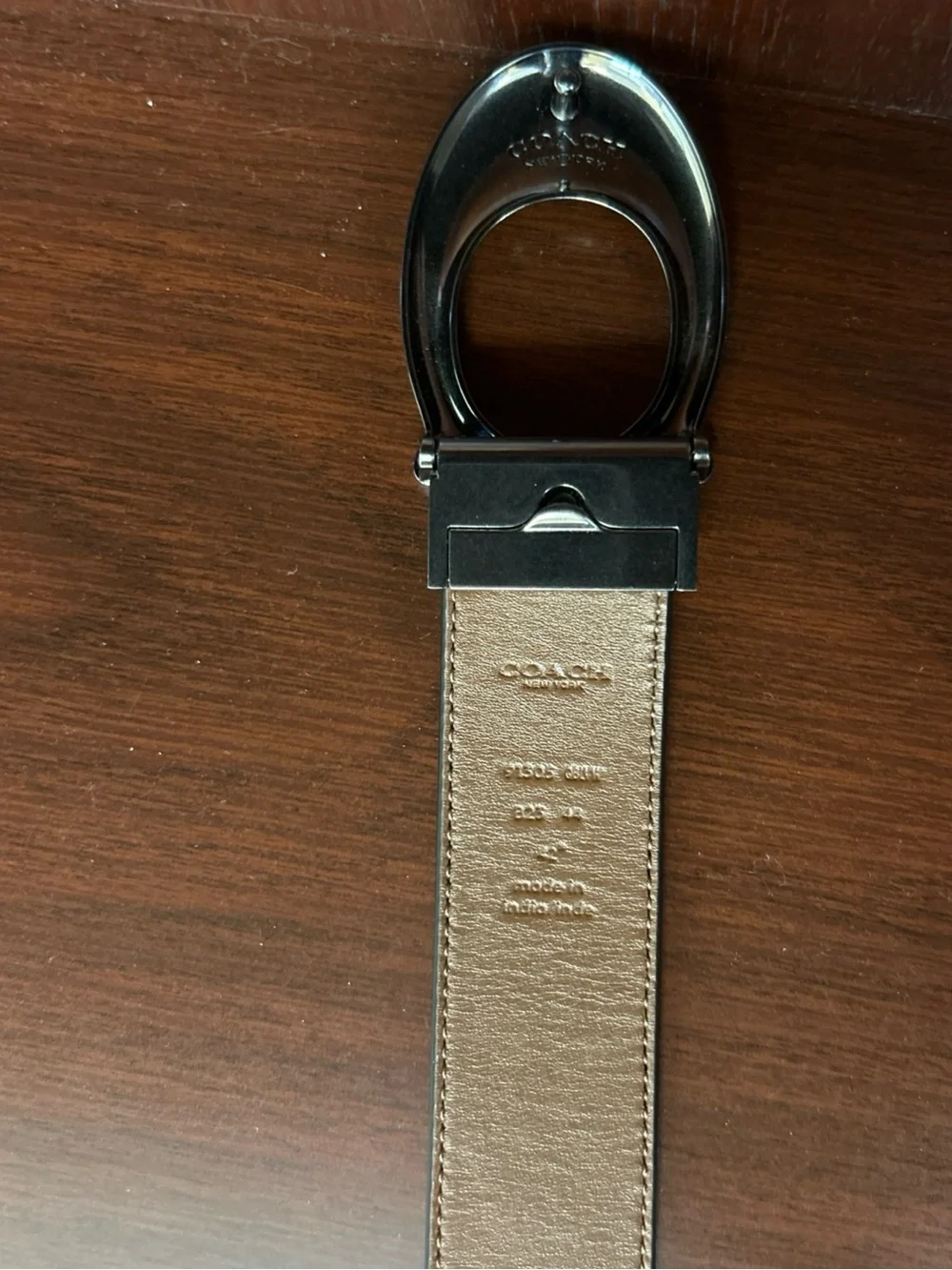 Coach Men's Black/Brown Leather Belt with Signature Gunmetal C Buckle NWOT